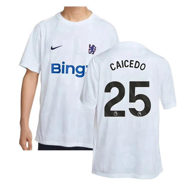 2025-2026 Chelsea Academy Pro Pre-Match Football Top (White) (Caicedo 25)-SoccerKits Hub | Buy Soccer Jerseys Online